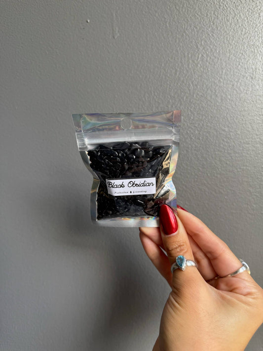 Black Obsidian Crystal Chip Bags