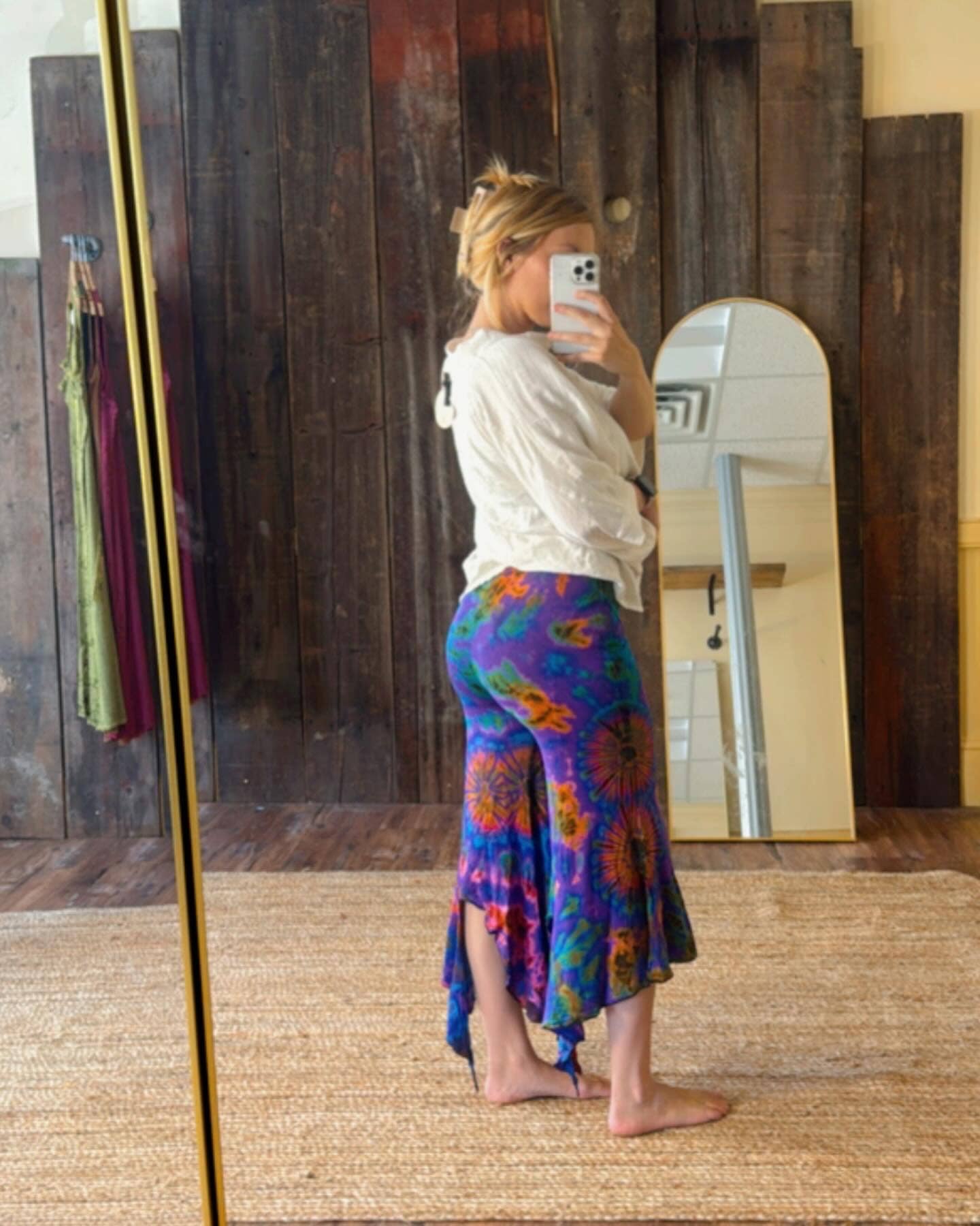 Hippie Boho Fairy Yoga Tie Dye Pants, Hand Dye Stretch Pant: Green / Plus