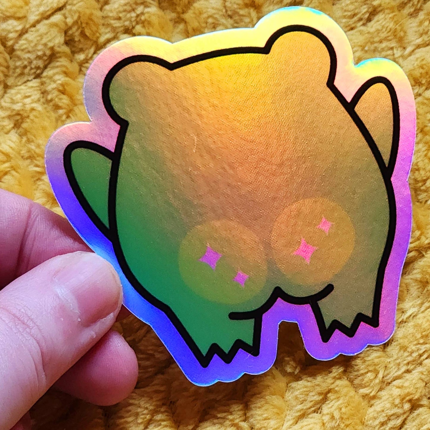 Kawaii frog butt funny cute hilarious sticker toad holograph: Plain / 3in