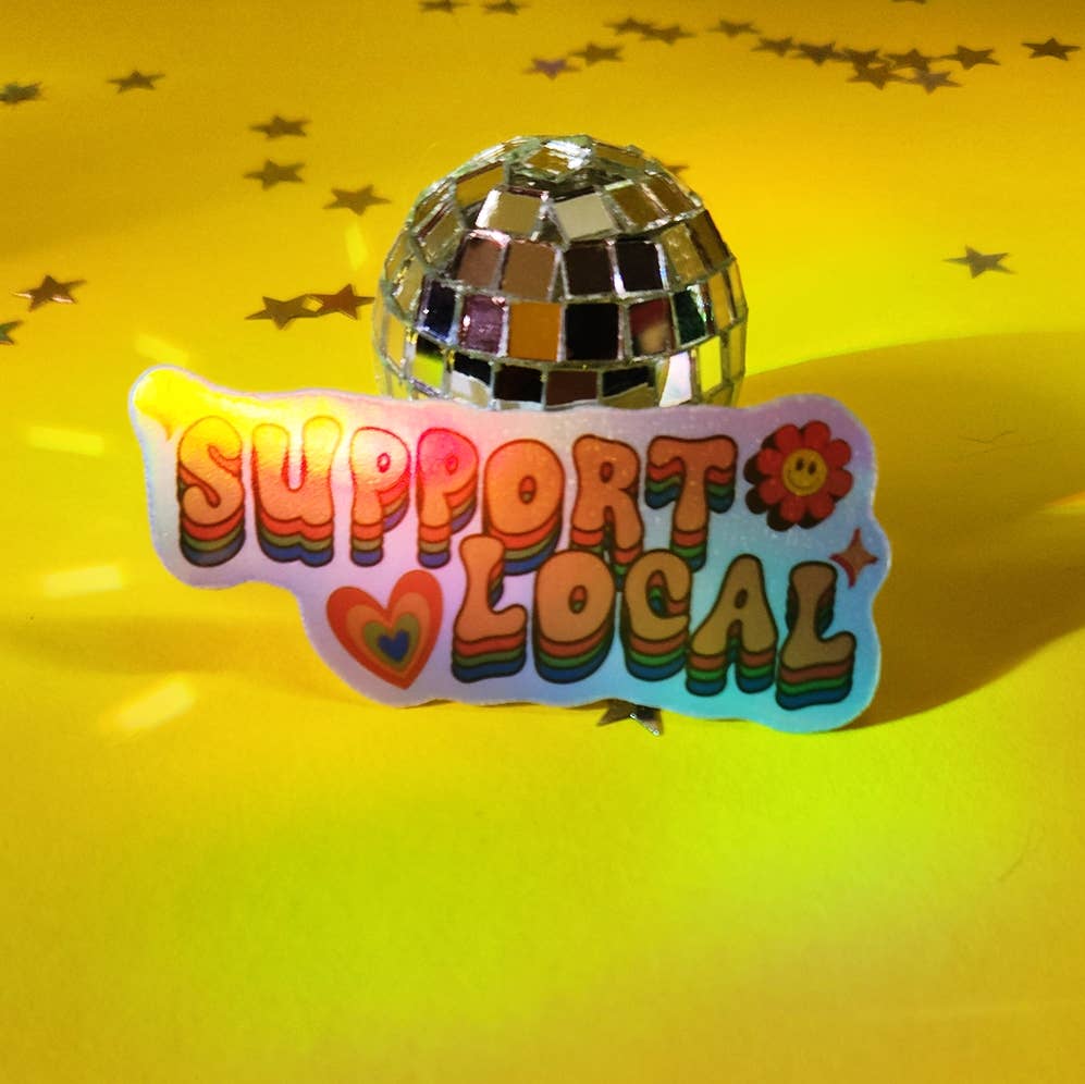 Support local sticker retro cute shop small: White