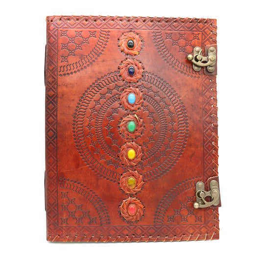 7 Chakras/Brown Blank Leather Journal (10 x 13 in.)
