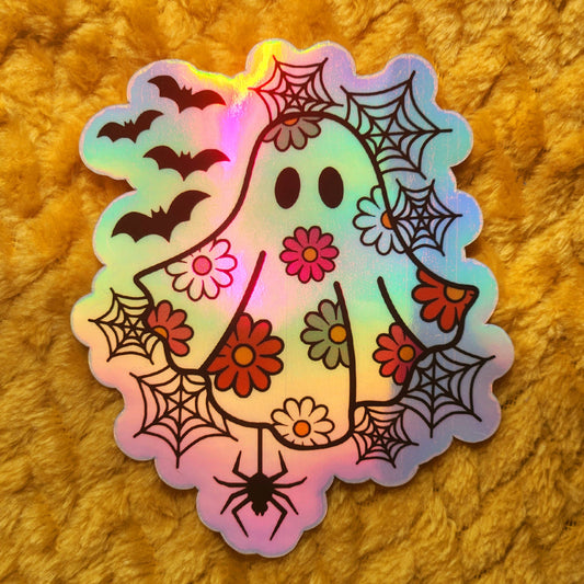 Cute retro ghost sticker hydroflask planner cute milennial: Holographic