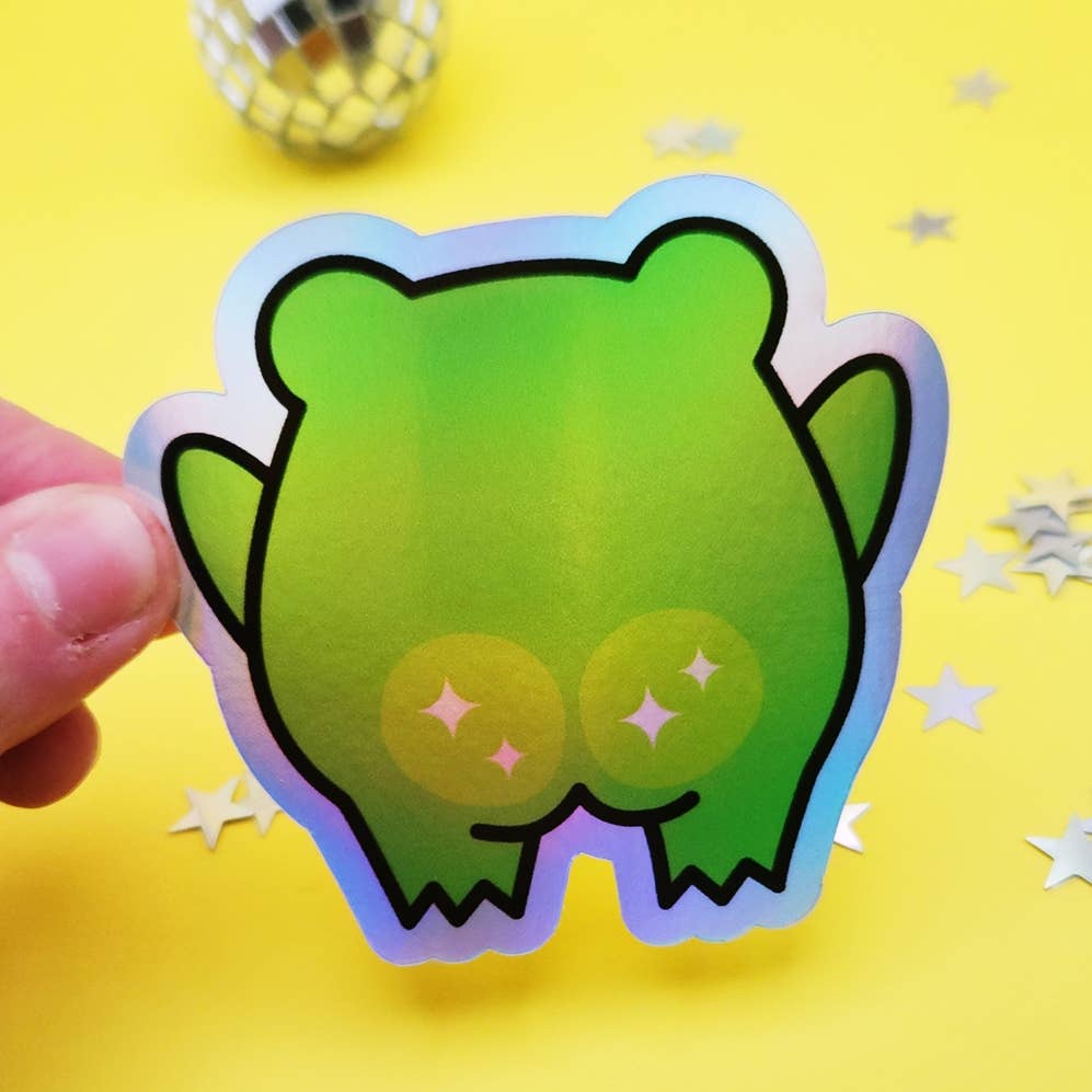 Kawaii frog butt funny cute hilarious sticker toad holograph: Plain / 3in
