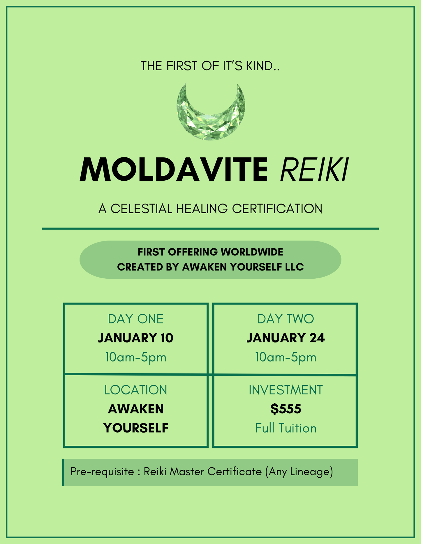 January 2027 Moldavite Reiki Upgrade Class - In person
