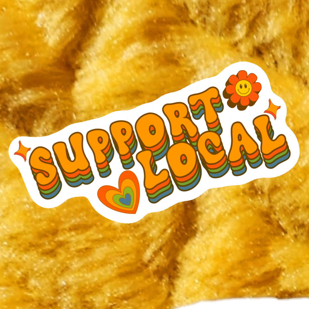 Support local sticker retro cute shop small: White