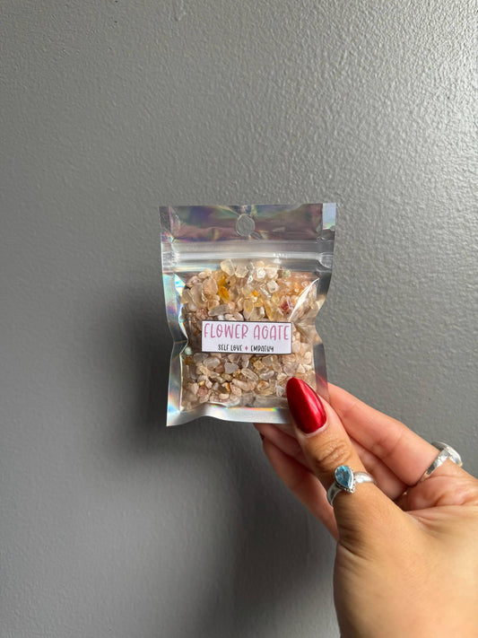 Flower Agate Crystal Chip Bags