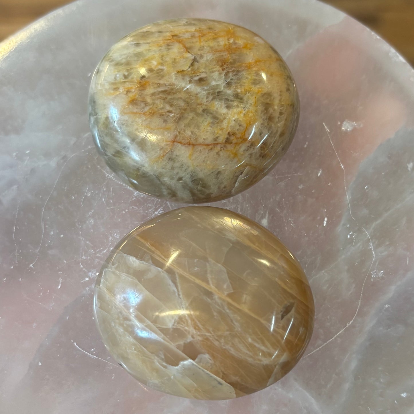 Peach Moonstone Palm Stone