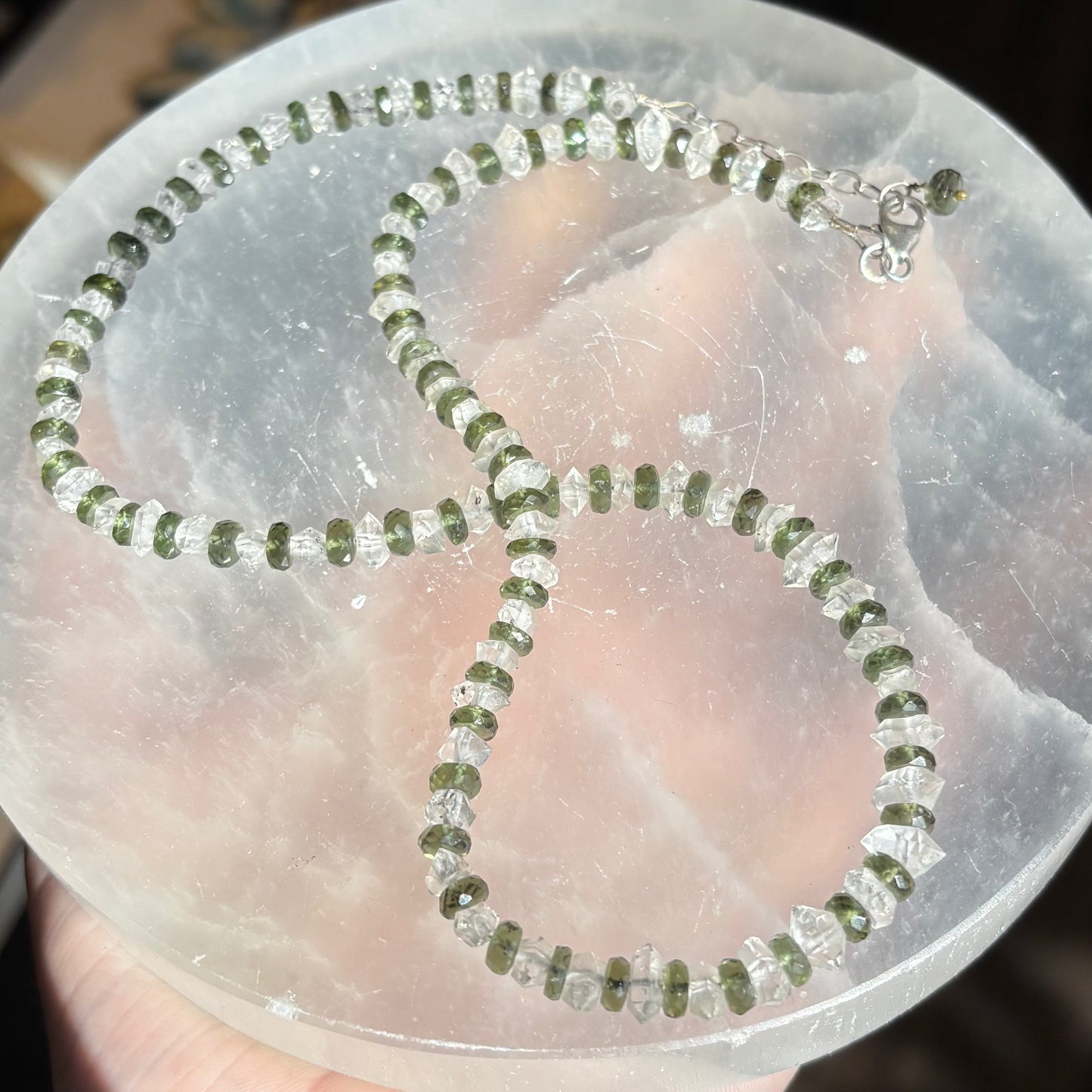 Moldavite & Herkimer Diamond Necklace