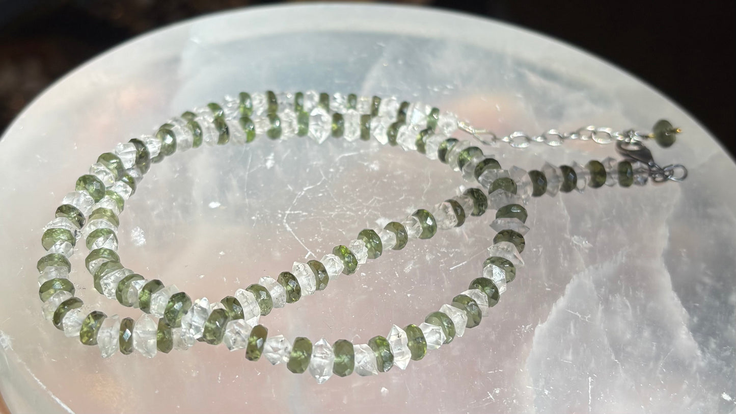 Moldavite & Herkimer Diamond Necklace