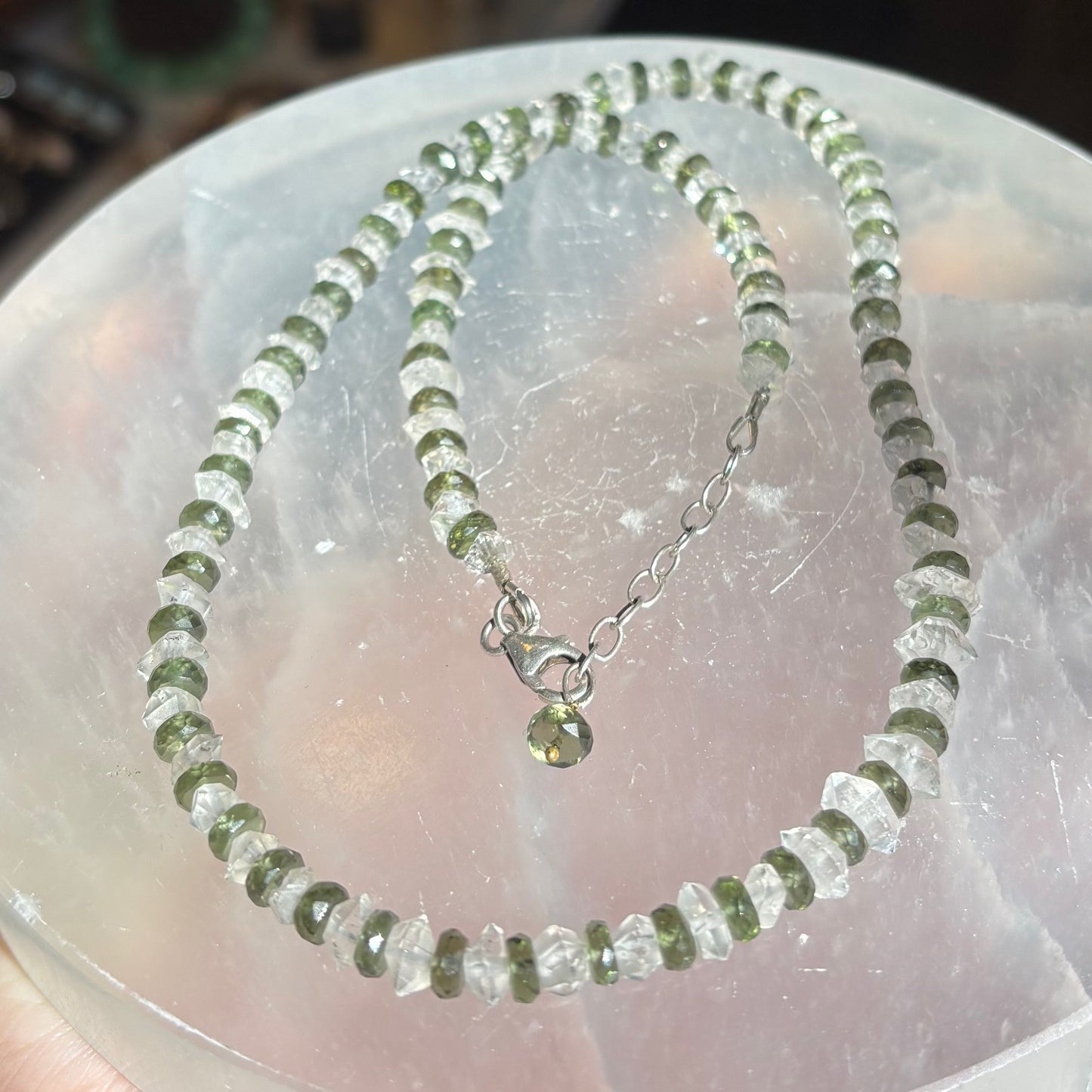 Moldavite & Herkimer Diamond Necklace