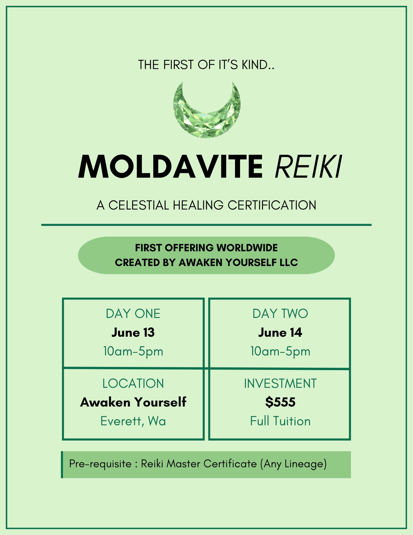 June Moldavite Reiki Upgrade Class - In Person