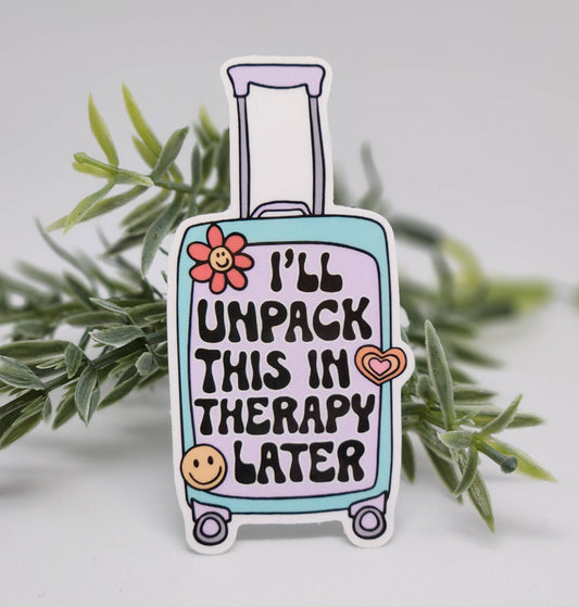 Therapy suitcase sticker funny  hydroflask journal planner: White