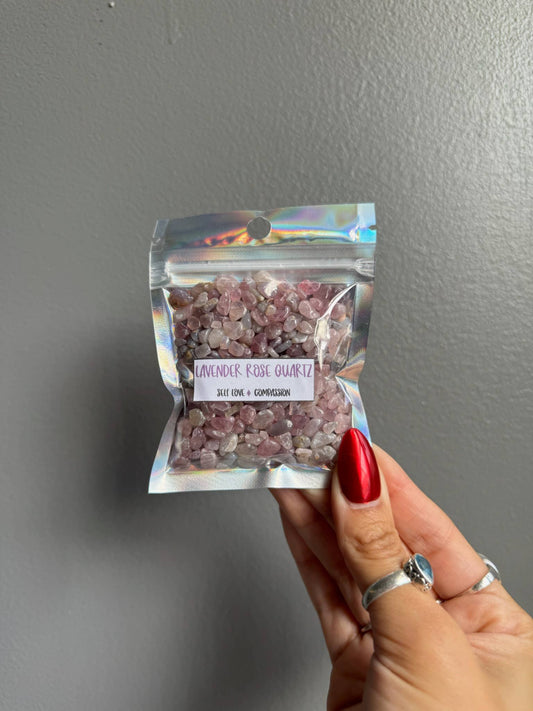 Lavender Rose Quartz Crystal Chip Bags