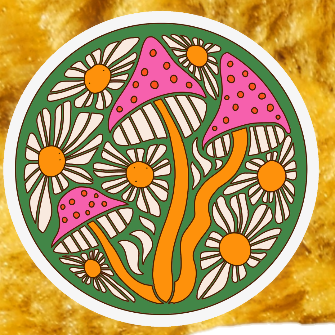 Retro mushroom sticker cute: White